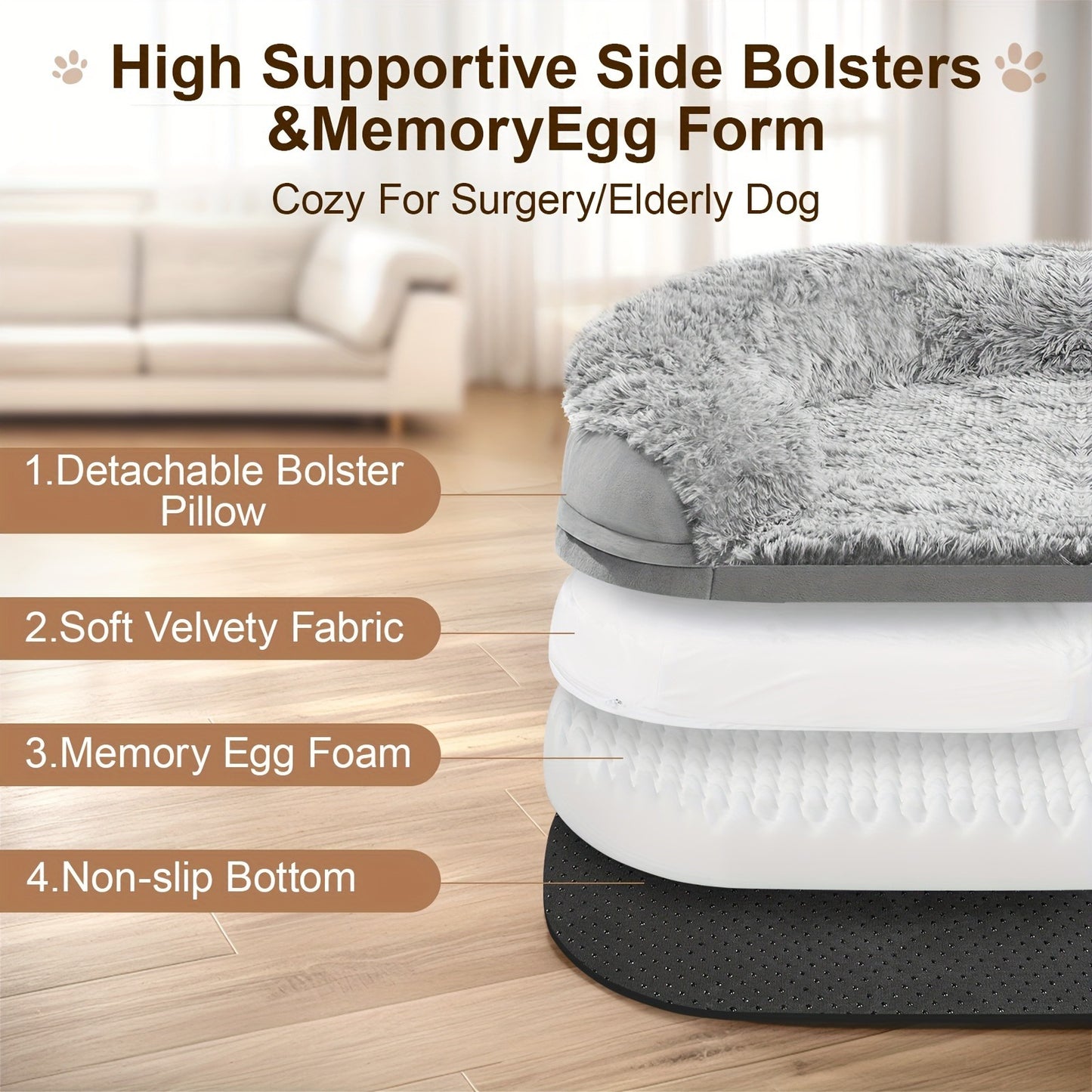 Orthopedic Dog Bed Egg Foam Ultra Soft Washable Cover for Large Medium Small Dogs Aging Pets Rectangle Semicircle Anti-Slip Joint Relief Pet