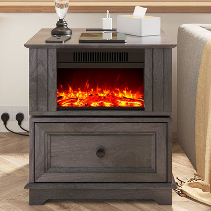 Electric Stove Heater End Table Rotatable Fireplace Side Table 1400W 4800 BTU Indoor Heater with Storage for Garden, Patio and Yard Use