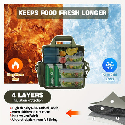 Tactical Insulated Cooler Lunch Box with MOLLE Webbing – Expandable & Leakproof, 3.7 Gal or 18L, for Hunting, Camping