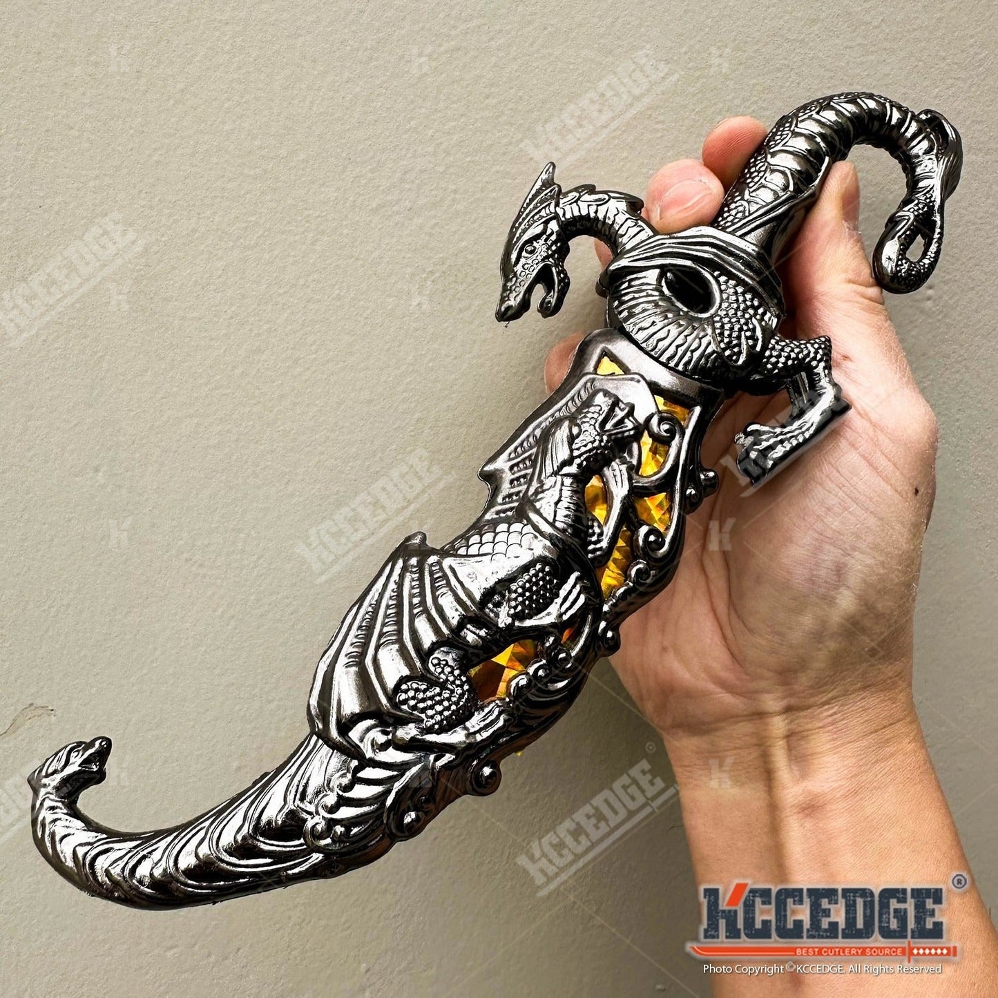 Medieval Fantasy Fixed Blade Knife with Scabbard – 9" Dragon Cosplay Collectible Dagger, 440 Stainless Steel