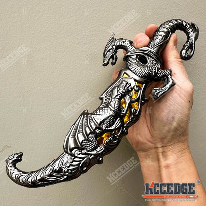 Medieval Fantasy Fixed Blade Knife with Scabbard – 9" Dragon Cosplay Collectible Dagger, 440 Stainless Steel