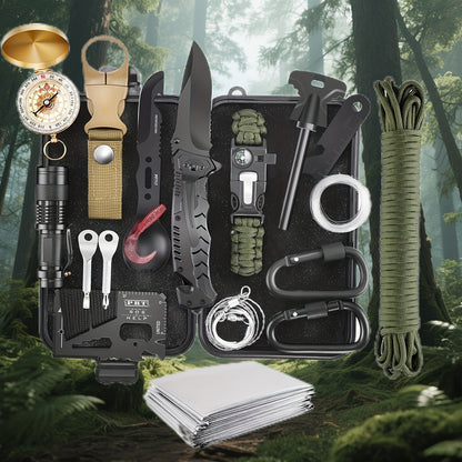 Wilderness Survival Kit, 12/20/60 Piece Outdoor Emergency Gear Set with Paracord Bracelet, Survival Whistle, Flashlight, Wire Saw & More