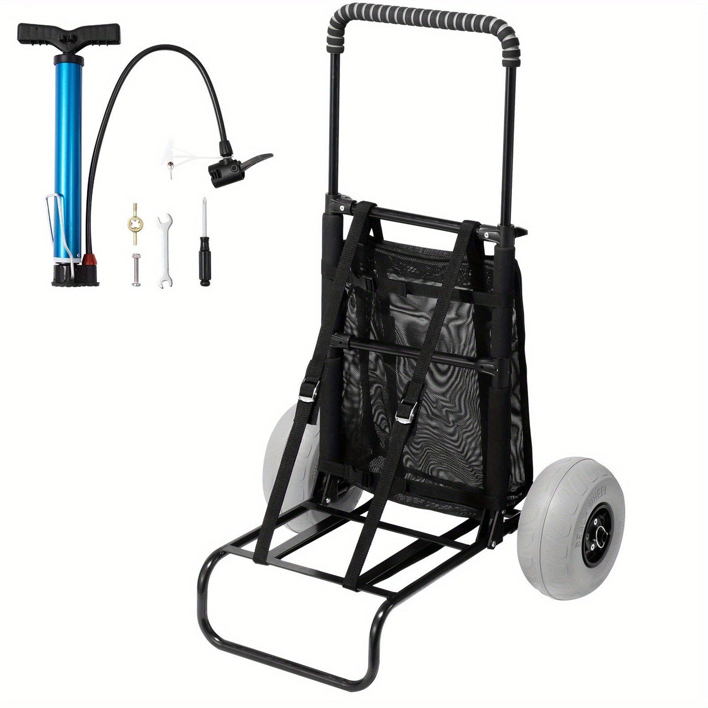Folding Beach Cart with Balloon Wheels, Sand Dolly for Camping Fishing Picnic Garden, for Garden, Patio and Yard Use