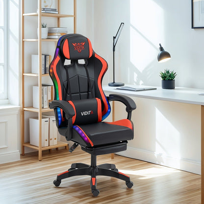 RGB Gaming Chair with LED Lights Footrest Ergonomic Gaming Chair with Massage Lumbar Support Reclining Video Game Chair for Adults Home
