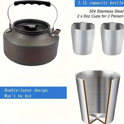 15-Piece Camping Cookware Set with Non-Stick Aluminum Alloy Pots & Pans – Portable Outdoor Cooking Kit with Kettle, Frying Pan, Cooking Pot