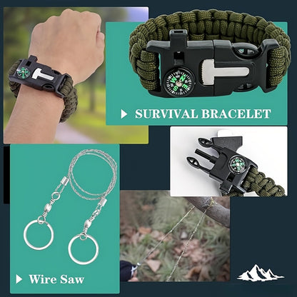 37-in-1 Black Outdoor Tool Kit with Fire-Starting Accessories, Whistle, Compass and Storage Case