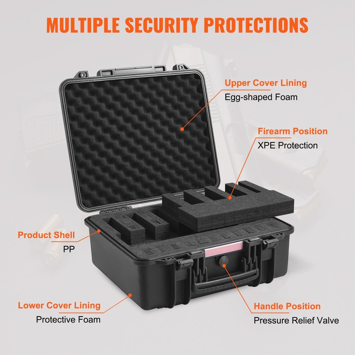 Hard Pistol Case IP67 Waterproof – TSA Approved Lockable Handgun Case with XPE Pre-Cut Foam Lining, Pressure Release Valve & Dual Padlock