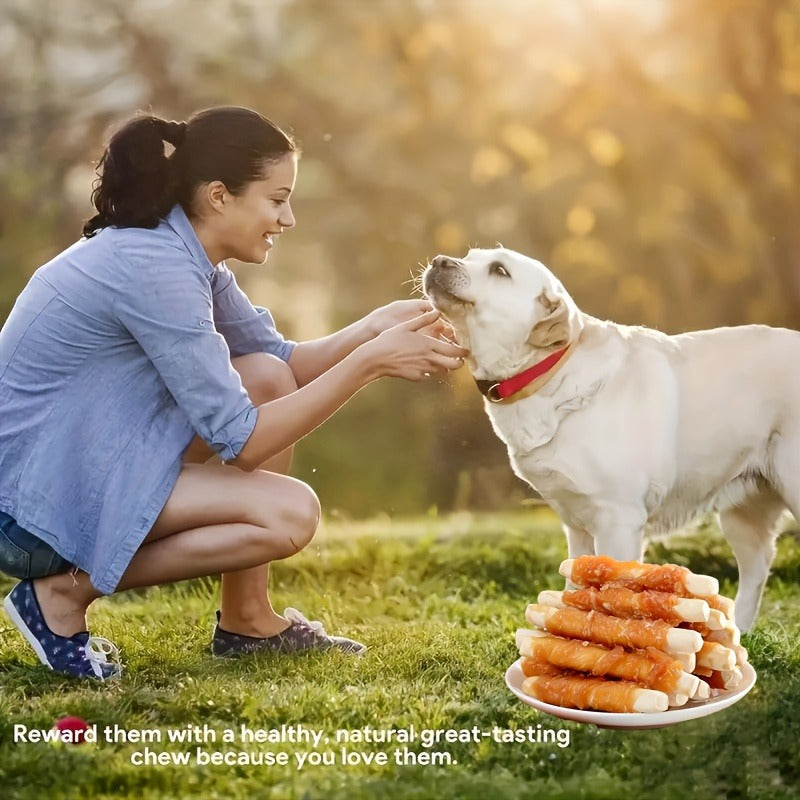 Calcium Stick Dog Treats – Chicken Wrapped Milk Calcium Sticks, High Protein Easily Digestible Training Rewards for Small Medium Large Dogs