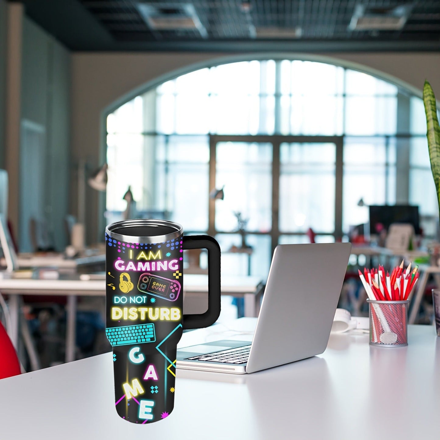 Gamer Tumbler 40oz with Lid & Straw – Insulated Gaming Cup Gift for Men, Boys & Teen Gamers – Double Wall Vacuum Tumbler for Hot & Cold