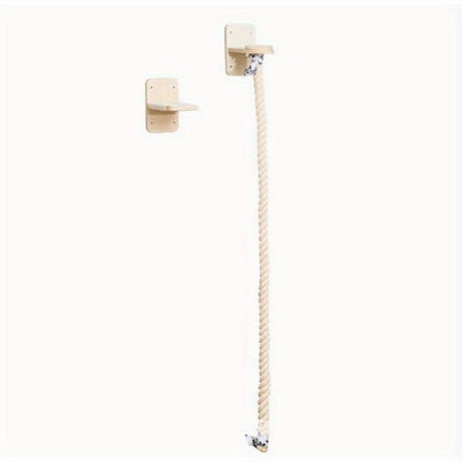 Wall-Mounted 60in Cat Climbing Rope Set with Upper Bracket, Lower Anchor and Small Wood Perch