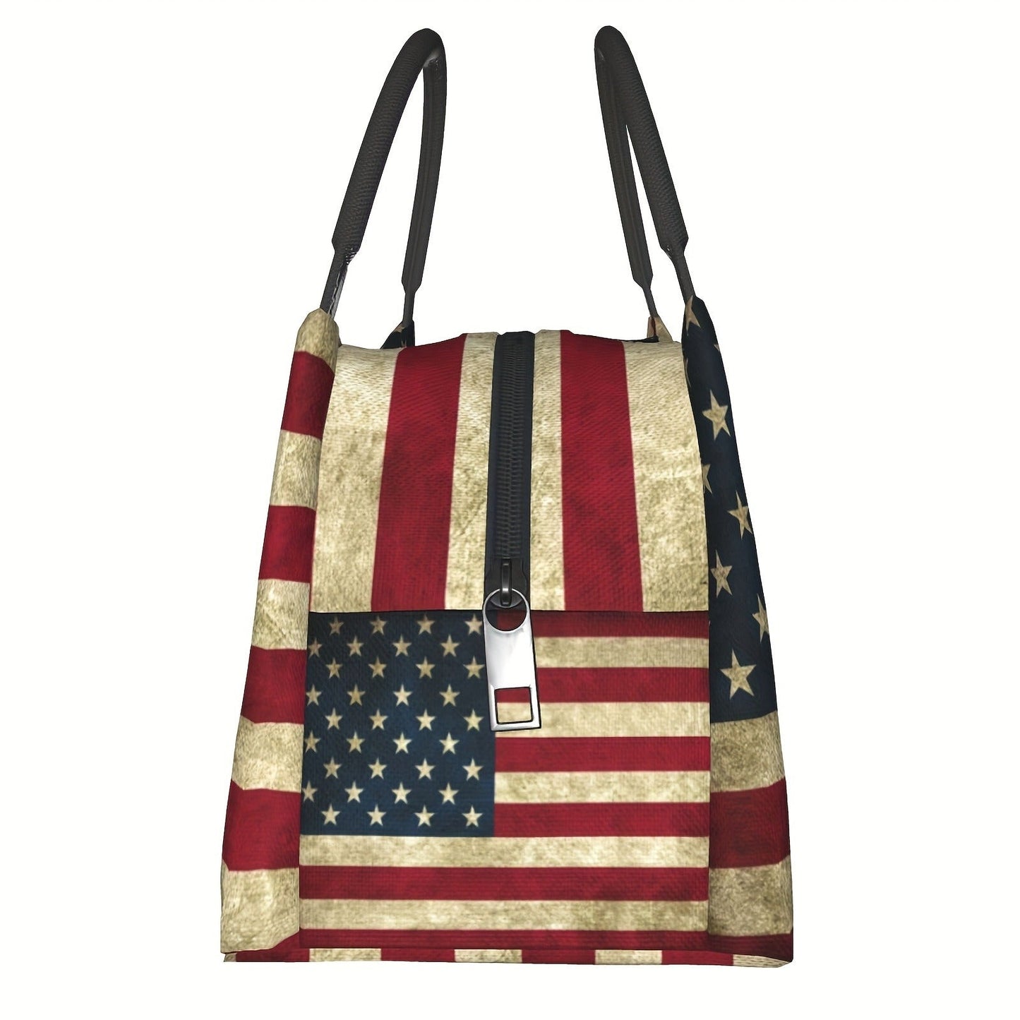 Retro Insulated Lunch Cooler Bag 11"x6.3"x6.7" Portable Reusable Independence Day Themed Leakproof Lunch Box for Camping Picnic Beach Office