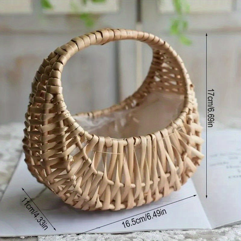 Wicker Basket Set Half Moon Shape with Handle – Small Rattan Baskets 3/5/6 Pcs for Wedding Flower, Home Decor, Garden Storage & Picnic