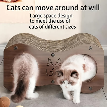 Cat Scratching Post with Integrated Cat Bed – Sturdy Walnut Wood Base, 4-Season Woven Scratch Pad, Indoor Cat Scratcher Lounge
