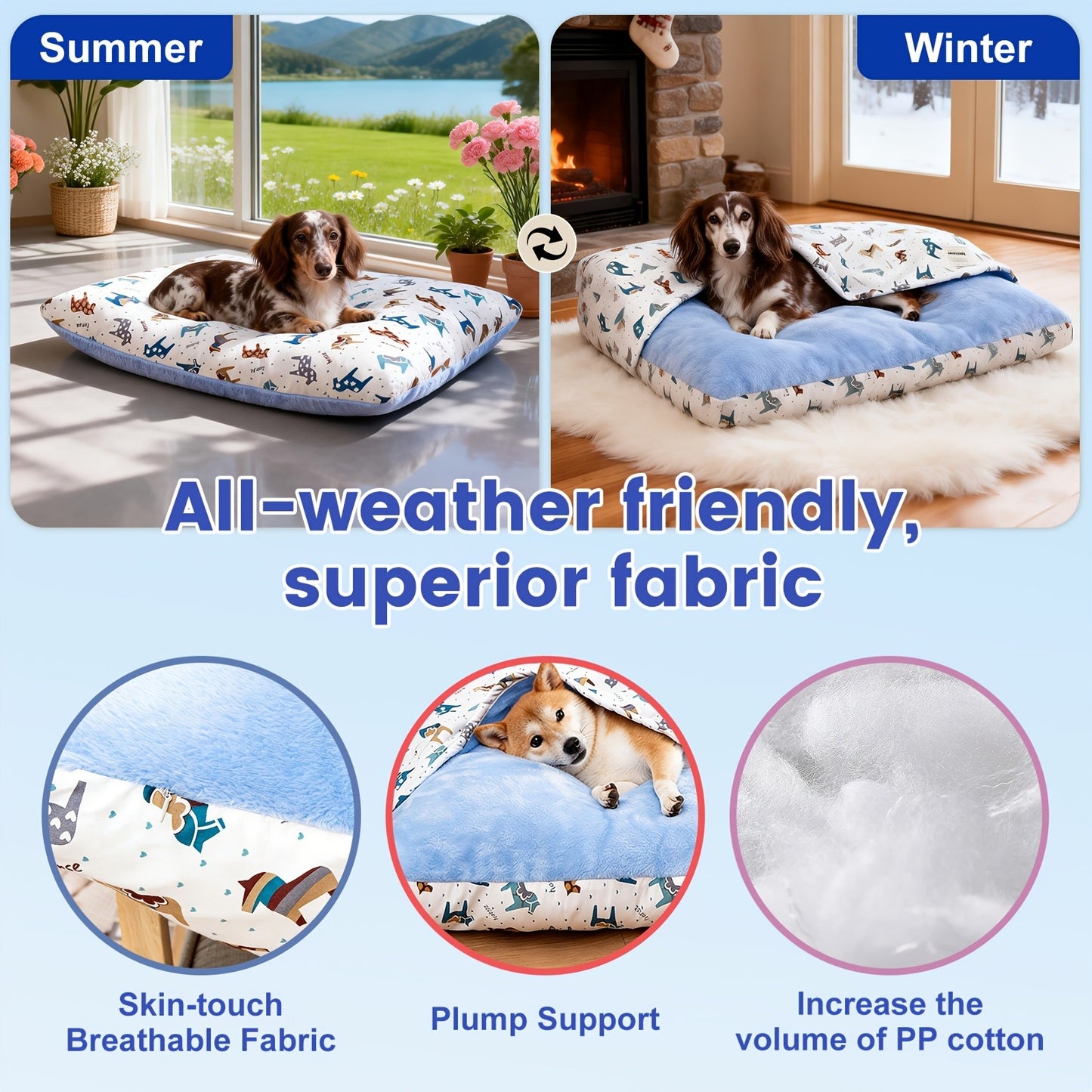 Breathable Washable Dog Bed Mattress – All-Season Pet Mat with Removable Cover & Non-Slip Bottom