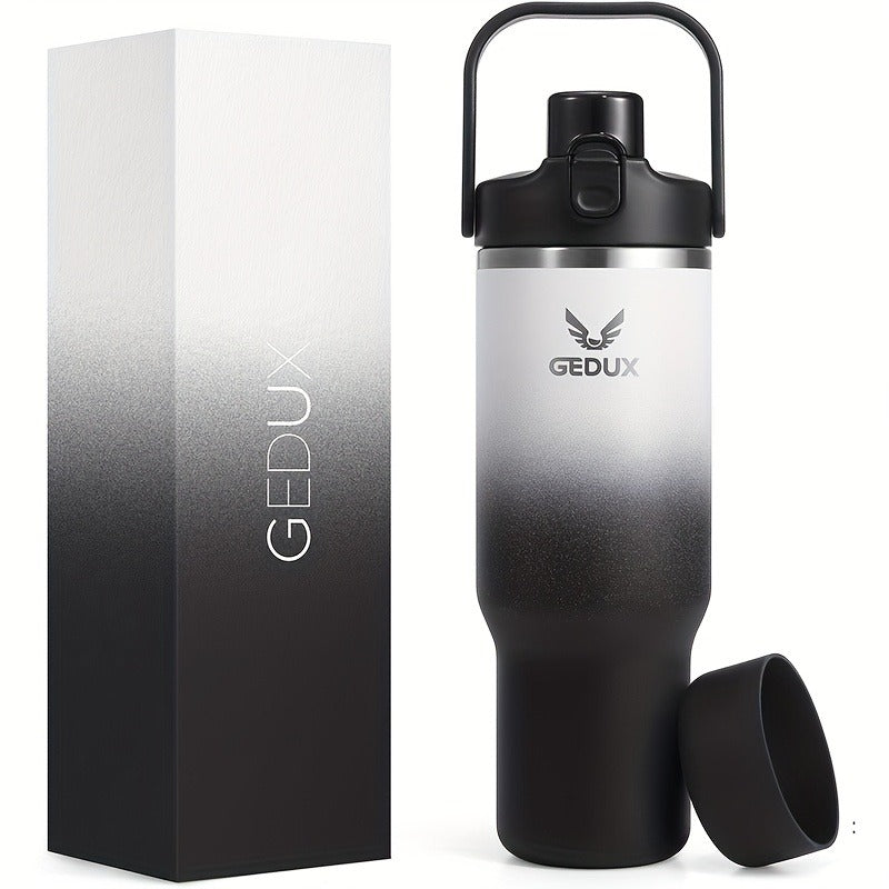 GEDUX Stainless Steel Water Bottle with Handled Lid and Removable Cup in 32oz or 40oz and Nine Styles