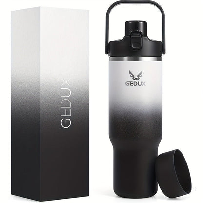 GEDUX Stainless Steel Water Bottle with Handled Lid and Removable Cup in 32oz or 40oz and Nine Styles