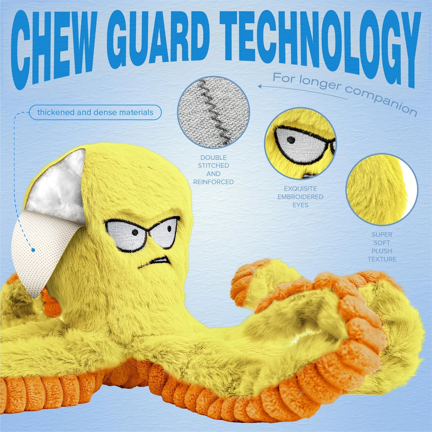 Tough Dog Chew Toy Octopus – Squeaky Stuffed Interactive Dog Toys for Large Dogs, Crinkle Tug of War Plush Dog Toy to Keep Dogs Busy