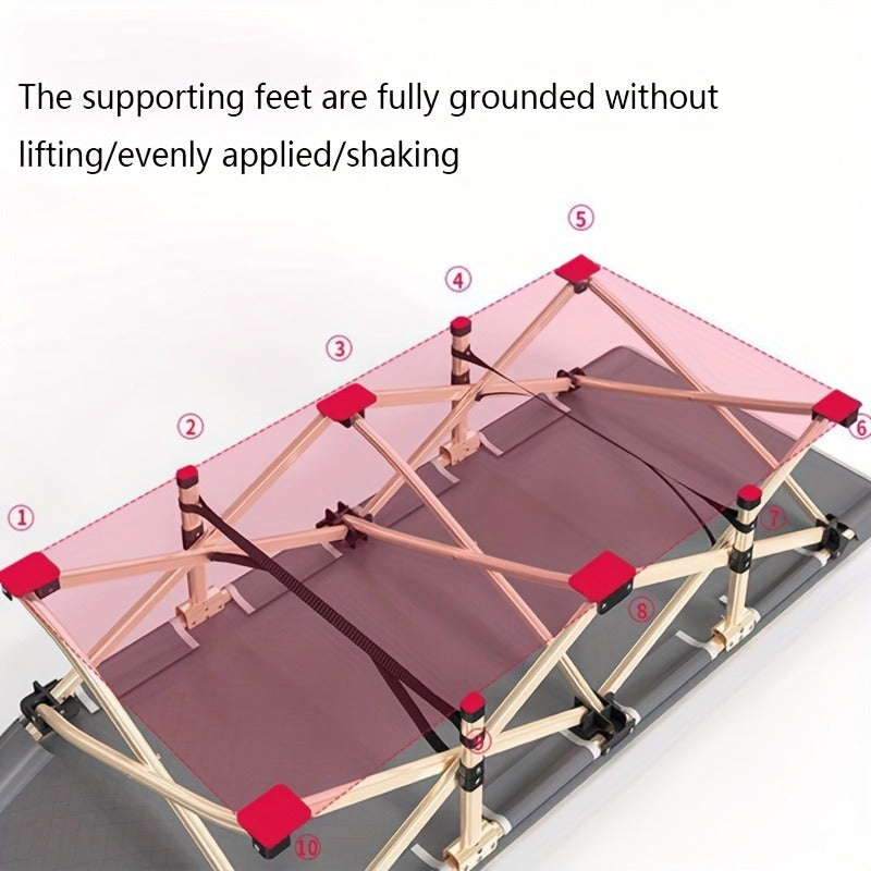 Folding Camping Bed with Carry Bag and No-Pad or Mattress Checkout Options Labeled 450, 500 or 600 lb