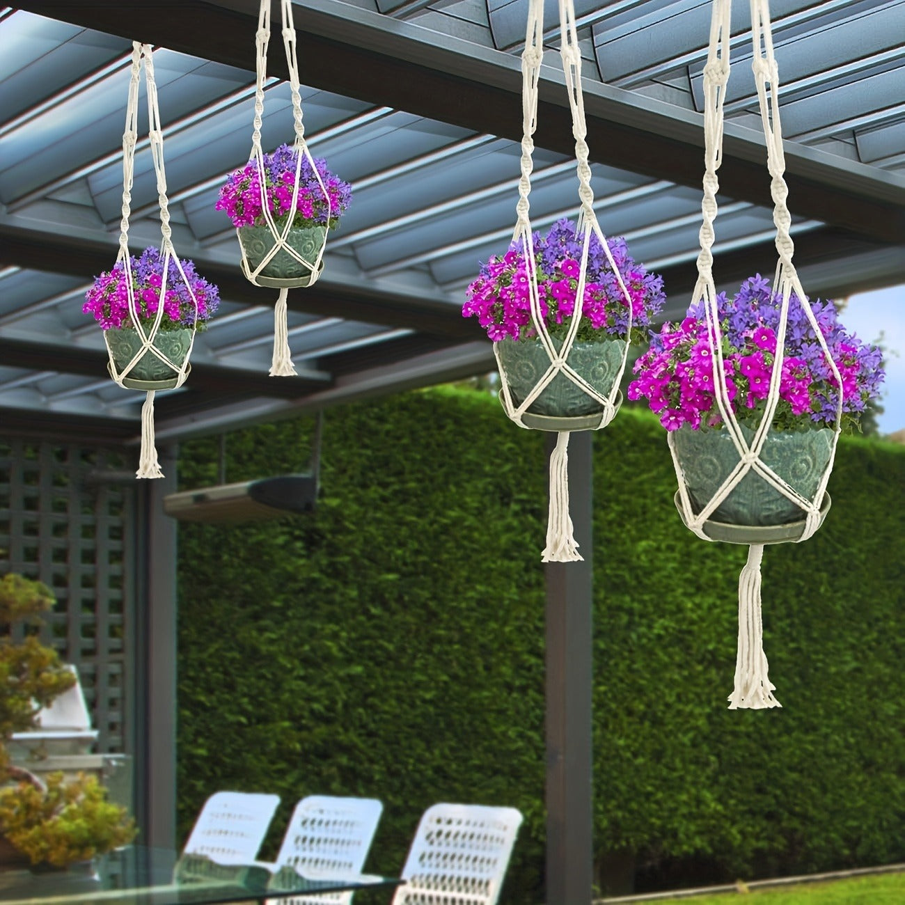 Macrame Hanging Planter Set of 4 Boho Rope Basket Plant Pot Holder for Indoor Outdoor – Decorative Hanging Organizer Net for Bedroom Living