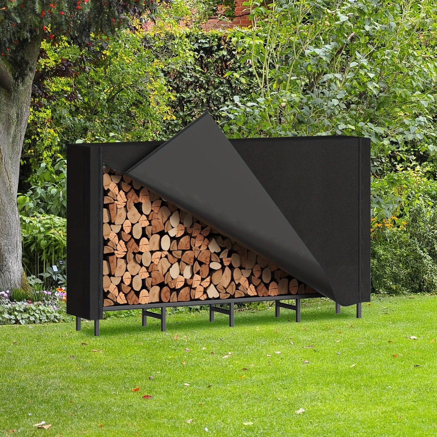 Firewood Rack Heavy Duty Adjustable – Outdoor & Indoor Log Holder with Cover, A-Frame Steel Wood Storage Stand for Fireplace, Patio, Cabin