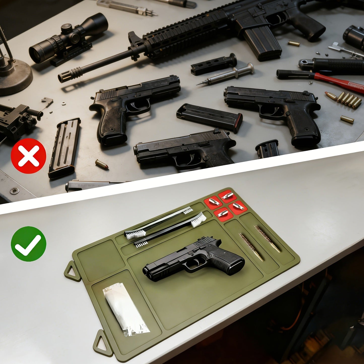 Gun Cleaning Mat with Magnetic Parts Tray – Heavy Duty Non-Slip Rubber Solvent-Resistant Pad for Pistol Rifle Handgun Maintenance