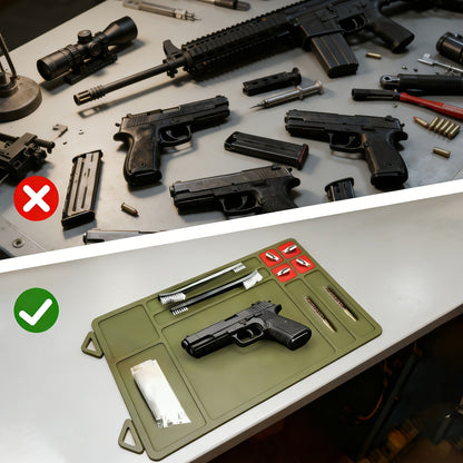 Gun Cleaning Mat with Magnetic Parts Tray – Heavy Duty Non-Slip Rubber Solvent-Resistant Pad for Pistol Rifle Handgun Maintenance