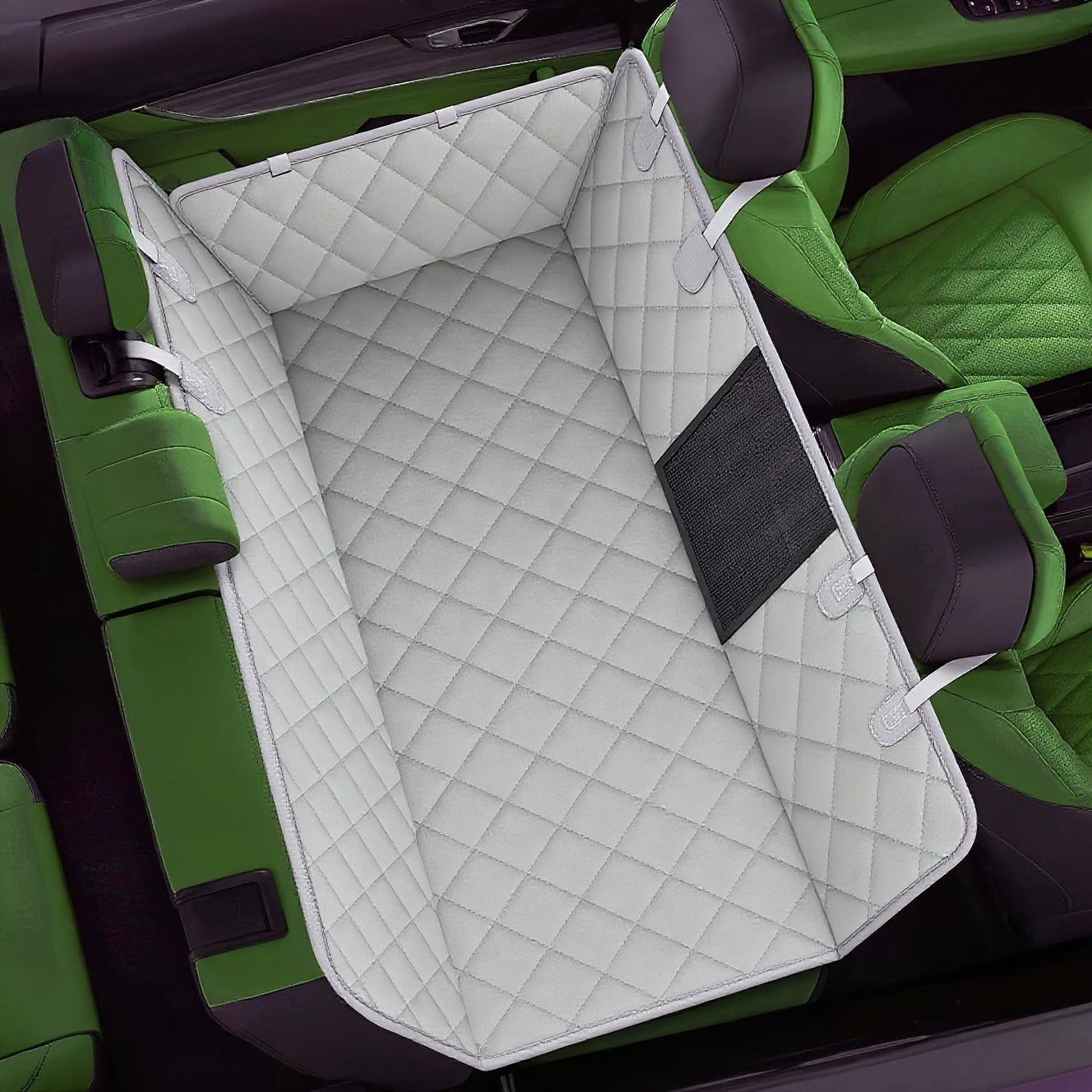 Quilted Dog Car Back Seat Cover with Side Flaps, Mesh Window and Six Color or Pink Mat Bundle Options