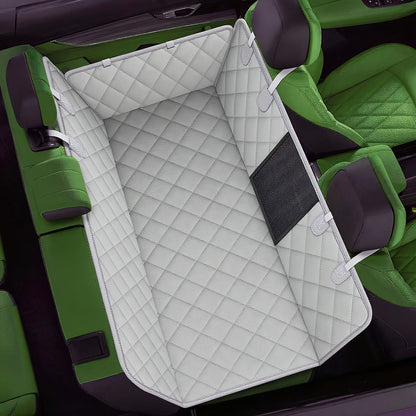 Quilted Dog Car Back Seat Cover with Side Flaps, Mesh Window and Six Color or Pink Mat Bundle Options