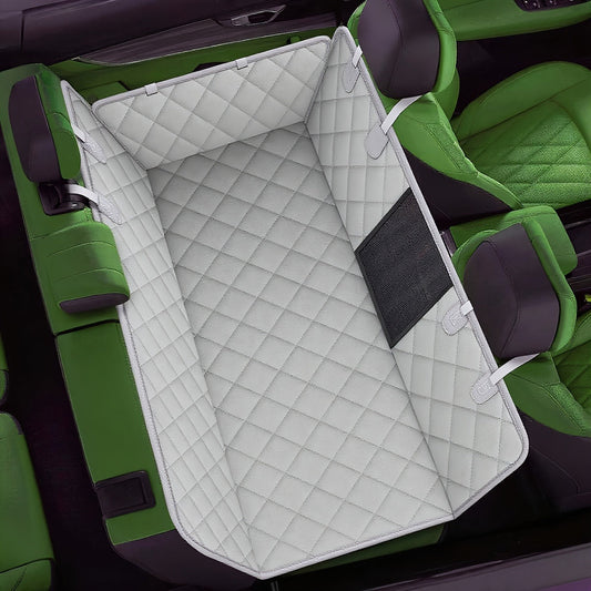Quilted Dog Car Back Seat Cover with Side Flaps, Mesh Window and Six Color or Pink Mat Bundle Options