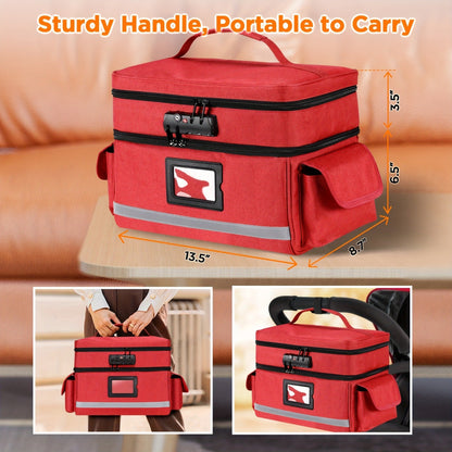 Lockable Medicine Organizer Bag with Combination Lock, Double-Layer Large Capacity Pill Bottle Storage Case for Prescription Bottles First