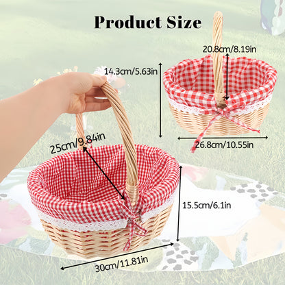 Large Wicker Picnic Basket with Split Lid, Central Carry Handle and Red Checkered Textile Lining