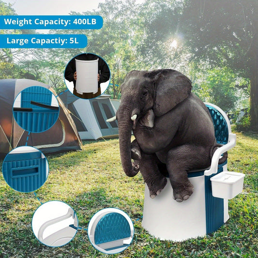 Portable Camping Toilet with Backrest – 350lb Capacity, 6-8 Gal Detachable Bucket, Anti-Slip Base, Built-in TP Holder & Phone Shelf
