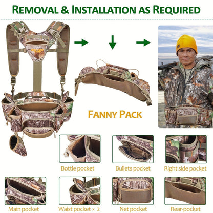 Hunting Fanny Pack for Men with 9 Pockets – Camouflage Waist Bag with Rifle & Bow Holder, Adjustable Strap & Buckle Closure for Hunters