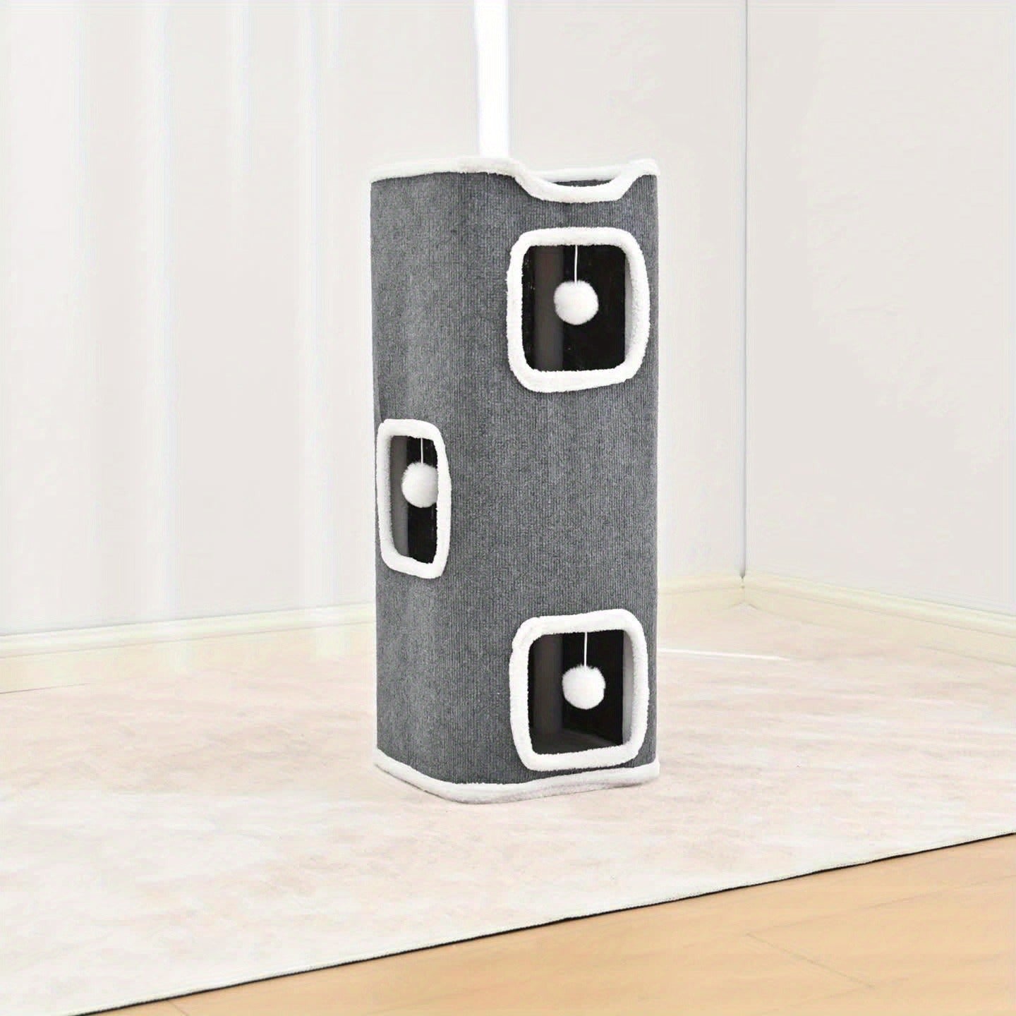 Cat Tree Tower Multi-Level Foldable – Indoor Cat House with Scratch Resistant Post, Soft Top Cat Bed, Cat Hideaway & Bell Ball Toy