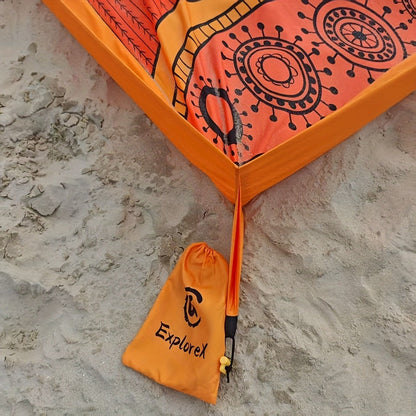 Sand-Wall Beach Mat with Four Stakes and Carry Bag, 140 x 220cm in Six Printed Styles for Outdoor Picnics