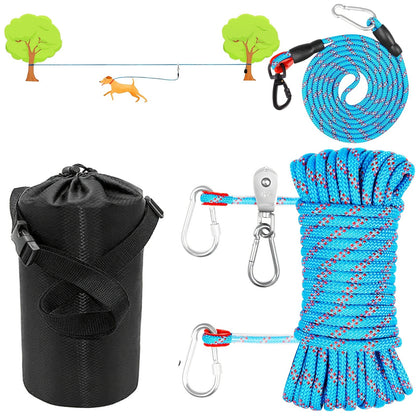 Overhead Dog Trolley System 75ft – Heavy Duty Reflective Cable Runner, Supports Up to 200lbs, Portable Easy Setup for Yard, Park