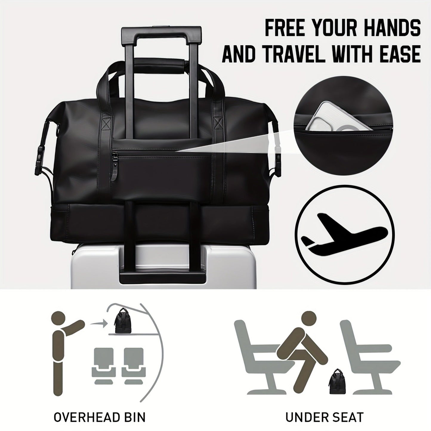 Gym Duffel Bag with Wet Pocket & Shoe Compartment – Foldable PU Leather Sports Travel Bag for Workouts, Weekend Trips & Everyday Use