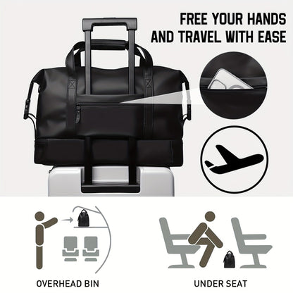 Gym Duffel Bag with Wet Pocket & Shoe Compartment – Foldable PU Leather Sports Travel Bag for Workouts, Weekend Trips & Everyday Use