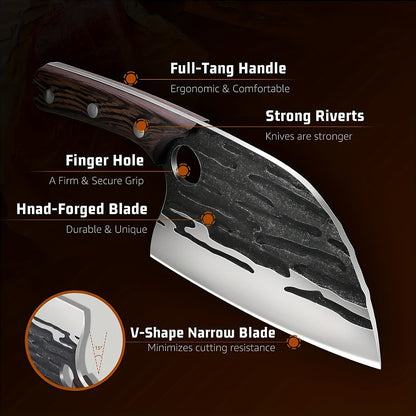 Meat Cleaver Hand Forged Serbian Chef Knife – High Carbon Steel Butcher Knife Full Tang with Leather Sheath | Razor Sharp Chopping Cleaver