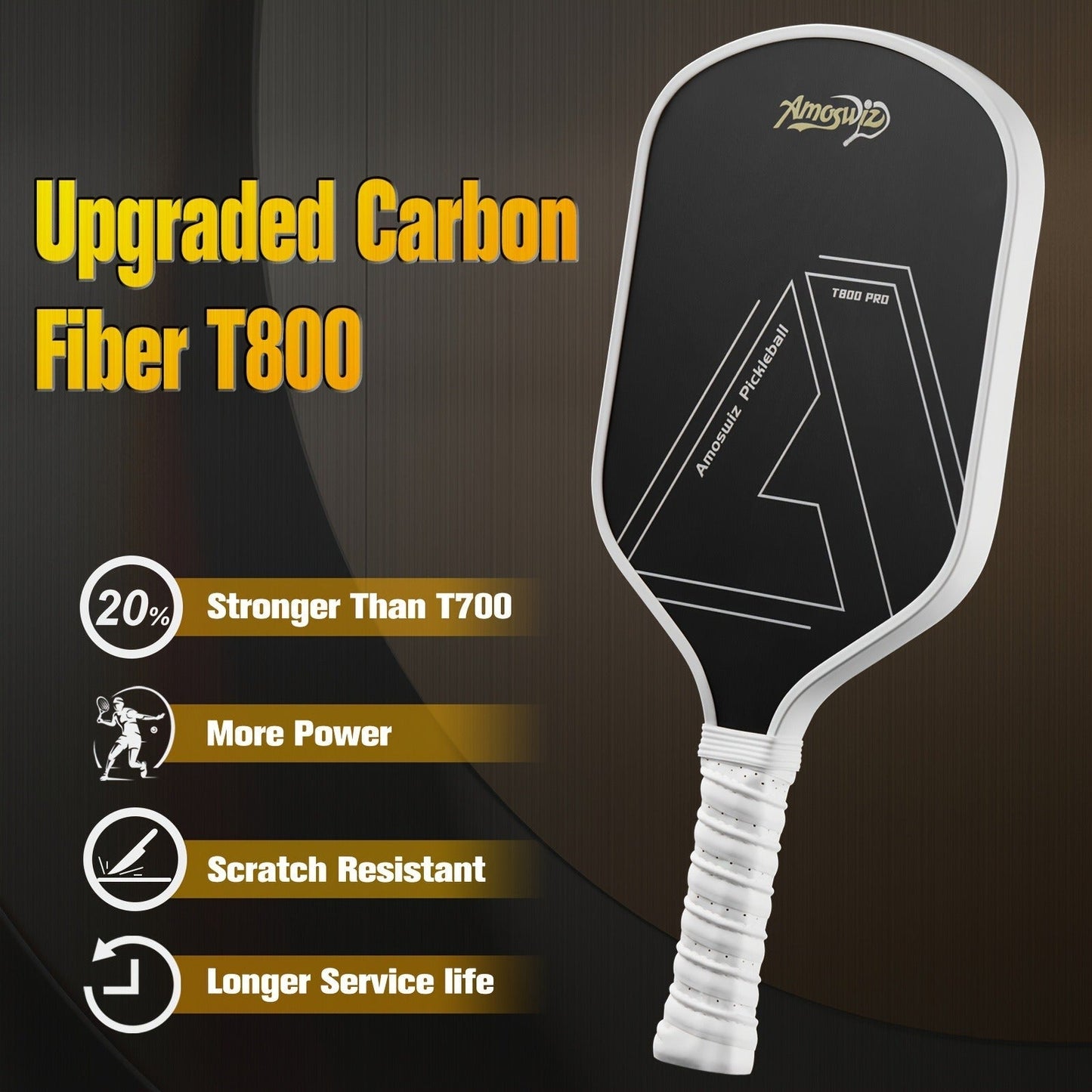 Carbon Fiber Pickleball Paddle T800 16mm Thermoformed – Elongated Pickleball Racket for Spin Power & Control, Upgraded 3-Layer Foam Edge