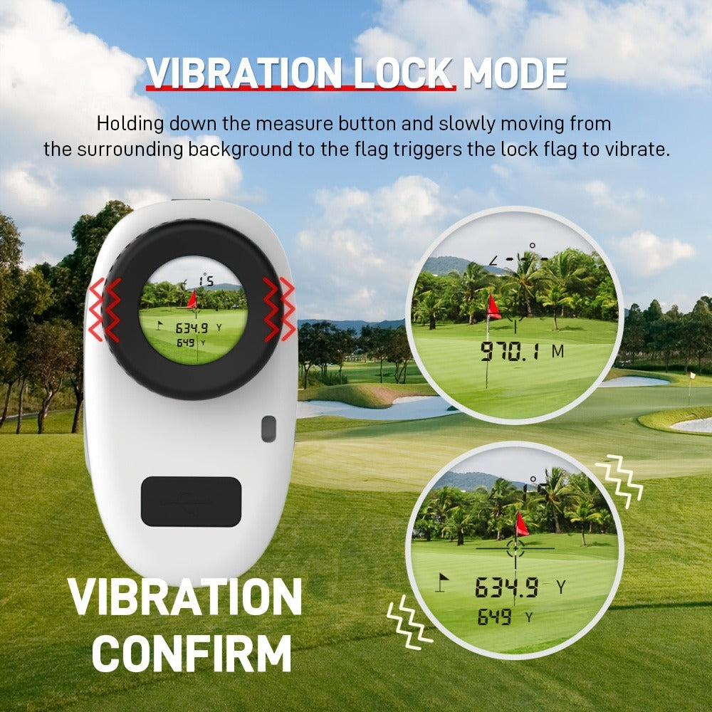 White Golf Laser Rangefinder with 1000-Yard Source Rating, Magnetic Side Panel, Slope Switch and USB-C Charging