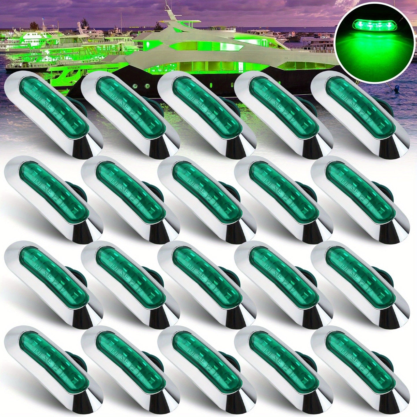 Marine LED Navigation Lights Set of 20 – Stern Circular Deck & Onboard Boat Lights for Yachts & Boats | Low Frequency, No Battery Required