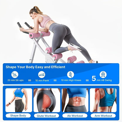 Ab Machine Adjustable Dual-Track Core Trainer with LCD Display – Foldable Ab Roller 440LB Capacity, 110° Curved Track & Knee Pad for Home