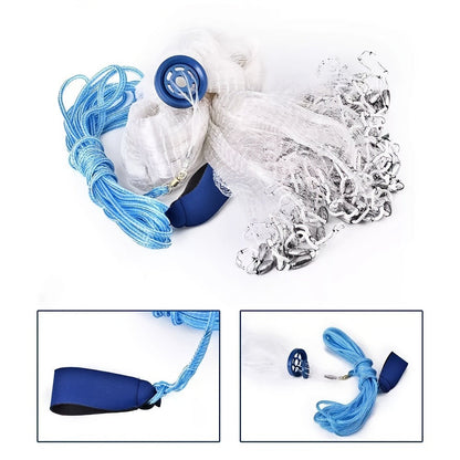 Fishing Cast Net 8FT 10FT with Real Zinc Sinker Weights, Nylon Monofilament Mesh 1.3cm, Heavy Duty Saltwater Bait Trap Net Easy Throw