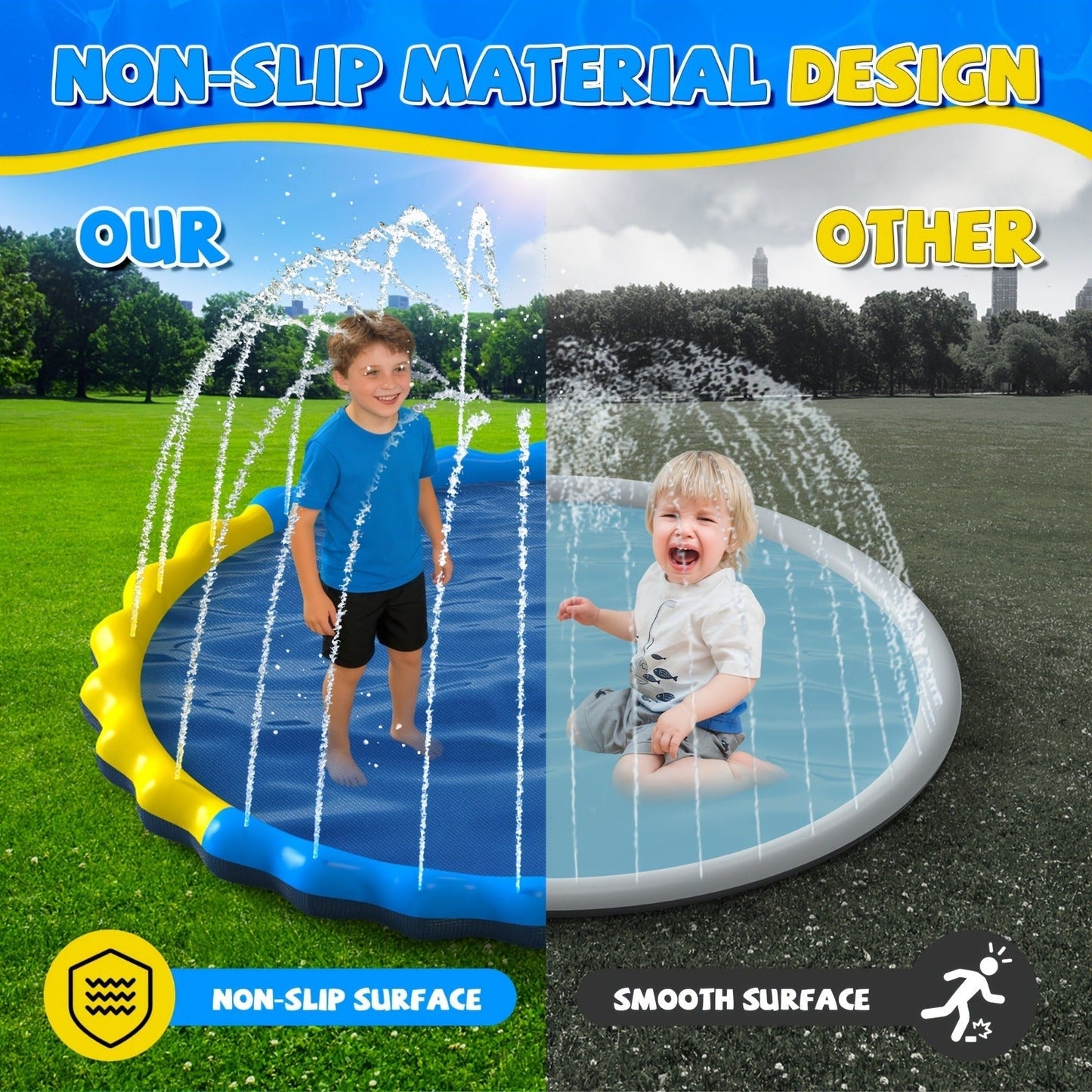 Splash Pad Sprinkler for Kids, Extra Large Inflatable Wading Pool Outdoor Water Play Mat Toy for Toddlers & Children Ages 3+