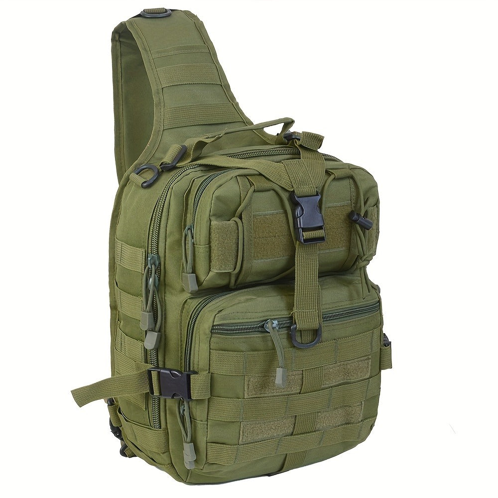 Multi-Pocket Tactical Chest Sling Bag with Adjustable Shoulder Strap in Black, Fern Green or Khaki