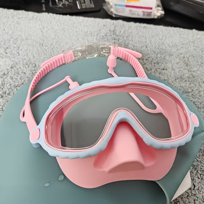 Oversized Swimming Goggles with Single-Lens Mask Frame, Adjustable Strap and Pink or Blue Color Options