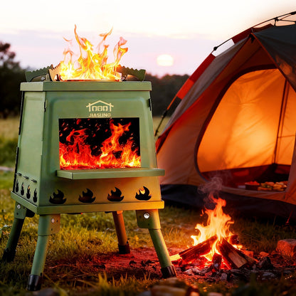 Foldable Wood Burning Camp Stove, Portable Outdoor Cooking Rocket Stove for Camping, Hiking, Picnics, BBQ & Travel