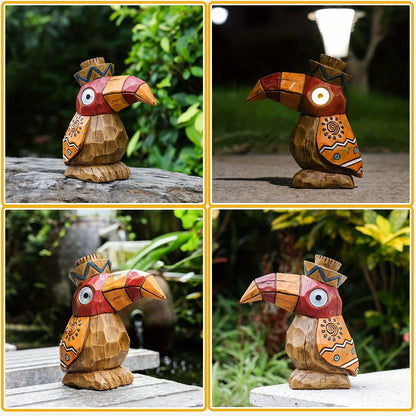 Solar Garden Statue, Tiki Woodpecker Bird Outdoor Light Sculpture for Patio, Pool & Yard Decor
