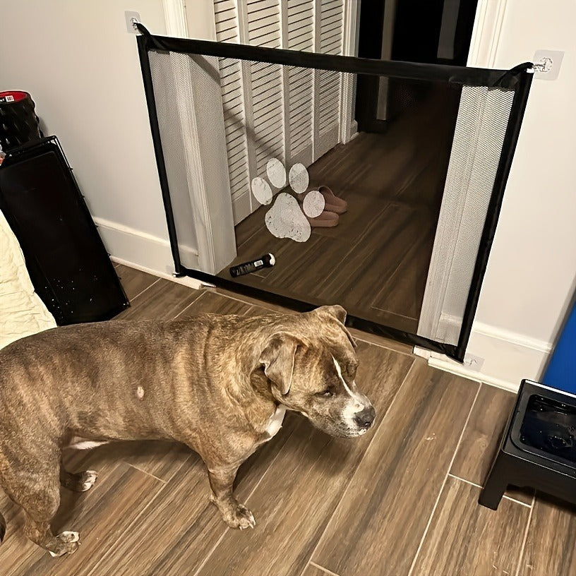Pet Gate Folding Mesh Dog Safety Fence Isolation Net – Portable Collapsible Pet Barrier for Doorways Stairs Cars